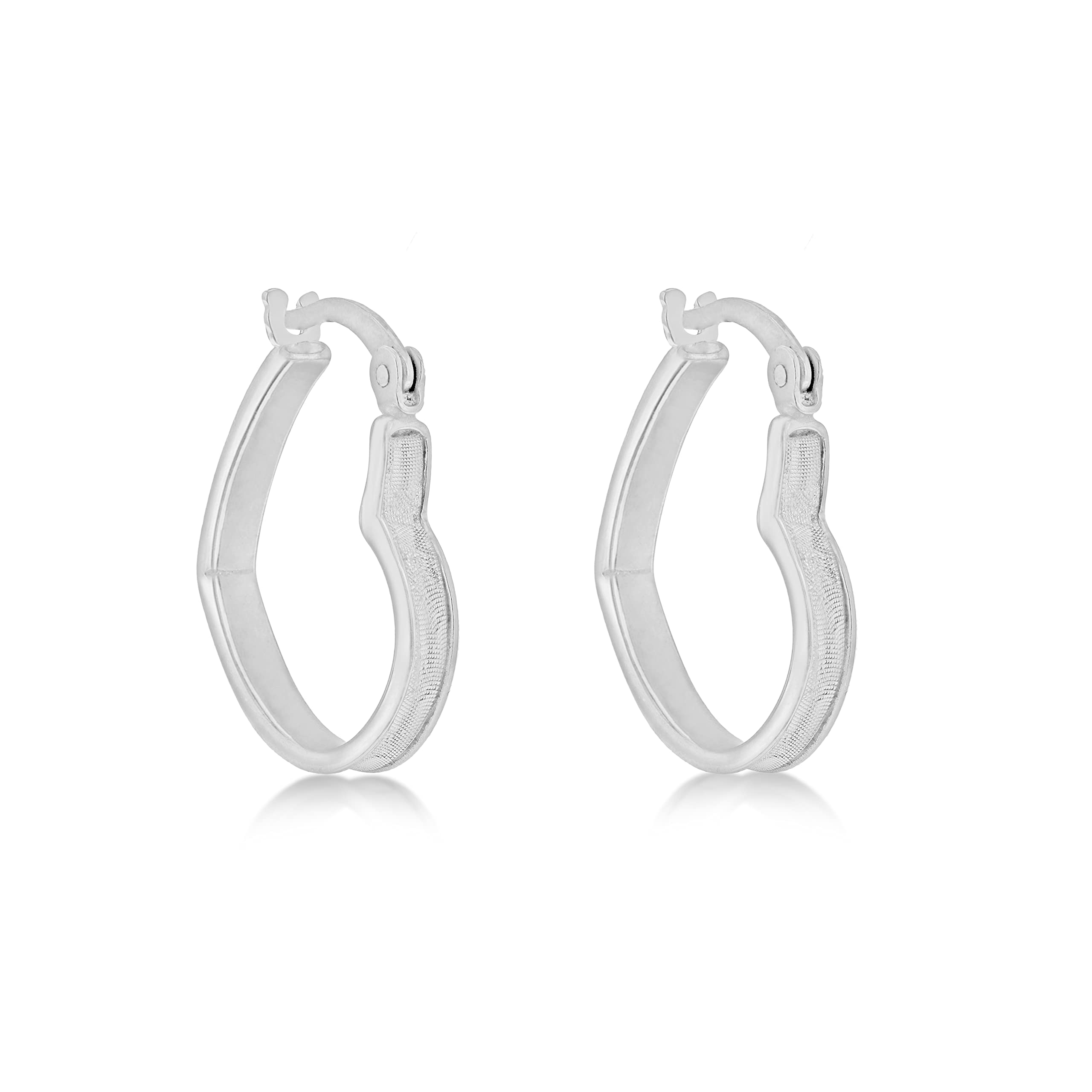 Tuscany Silver Women's Sterling Silver Rhodium Plated Stardust Patterned Heart Creole Earrings