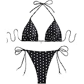 SOLY HUX Women's Polka Dots Print Bathing Suit Halter Triangle Tie Side Bikini Sets Two Piece Swimsuit