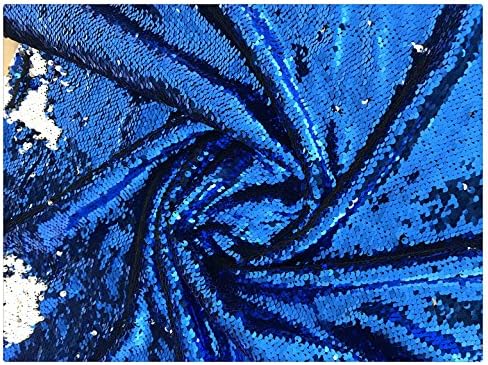 Sequins Sewing Fabric Mermaid Flip Up Sequin Reversible Flip up Sparkly Fabric Two Tone Blue Silver for Dress Clothing Making Home Decor sold by half the yard