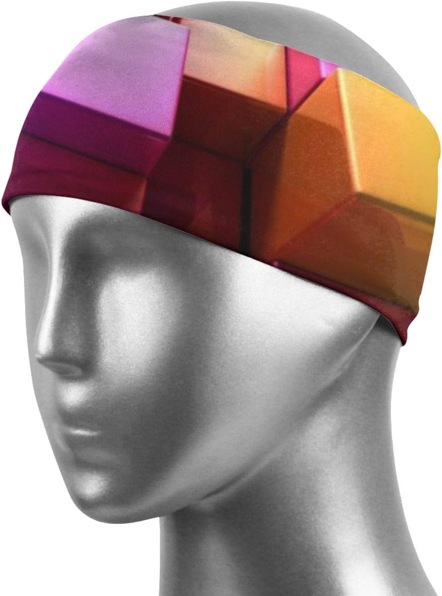 Sweatbands Headbands Colorful Cubes Wristband Cycling Head Sweat Bands for Women