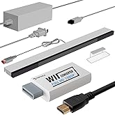 PORTHOLIC 4 in 1 Wii Replacement Cables Set, Wii AC Power Adapter + Wii to hdmi Converter+ Wired Motion Sensor Bar and Composite Audio Video Cable for Nintendo Wii