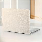 BYCeKe Compatible with MacBook Air 13 inch Case 2022-2018 M1 A2337 A2179 A1932,Case for MacBook Air M1,Soft Fluffy Fuzzy Plush Faux Fur Cream Leather Hard Shell&Keyboard Cover for Mac Air 13, Biege