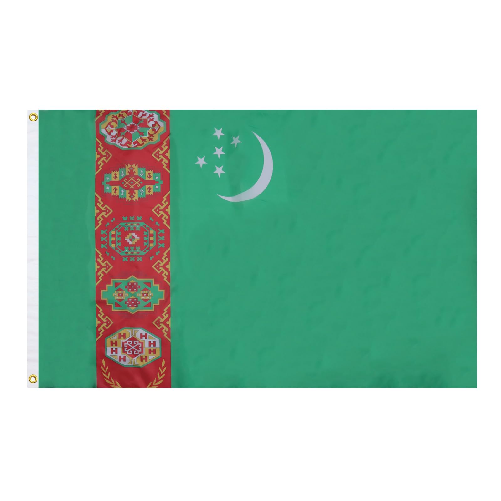 AZ FLAG - Turkmenistan Flag - 2x3 Ft - 100D Polyester Turkmen Banner with Two Metal Grommets - Fade Resistant - Vivid Colors - 2' x 3' Feet - 90x60 Cm — image 1