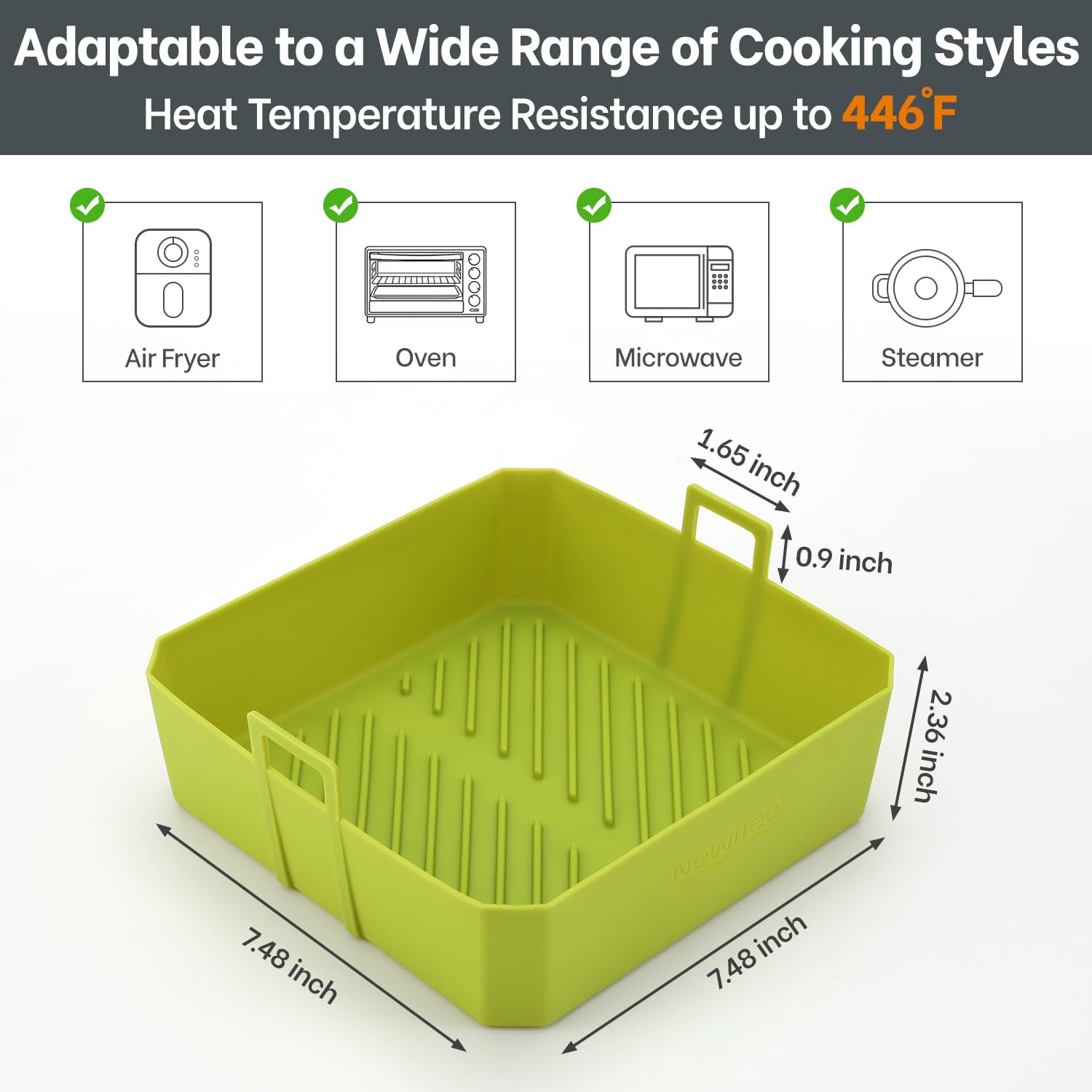 NEWITEE 5 QT Air Fryer Silicone Liners for Ninja AF141/AF142/AF181/AF182 & COSORI CAF-L501, 2 Pack BPA Free Platinum Silicone Basket, Square Reusable Air Fryer Liners with Handle, Upgrade