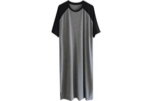 Mens Casual Lounge Sleep Shirt Short Sleeve Knee Length Nightshirt Loose Fit Crewneck Pajama Nightgown Summer Nightwear
