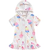 Licupiee Girls Hooded Zip Terry Coverups Swimsuit Kids Baby Girl Floral Print Short Sleeve Swim Cover-Up Swimwear