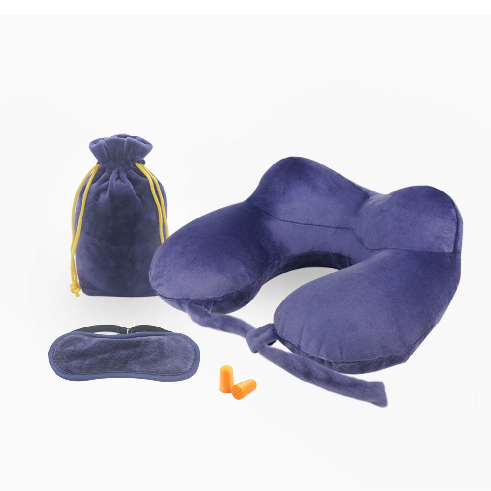 Nackenkissen Aufblasbar, Disifen Nackenkissen Reisen, Bequem & Kompakt, Hals/Rücken/Sitzkissen Portable Travel Set für Flugzeug Bus Office (Dunkelblau)