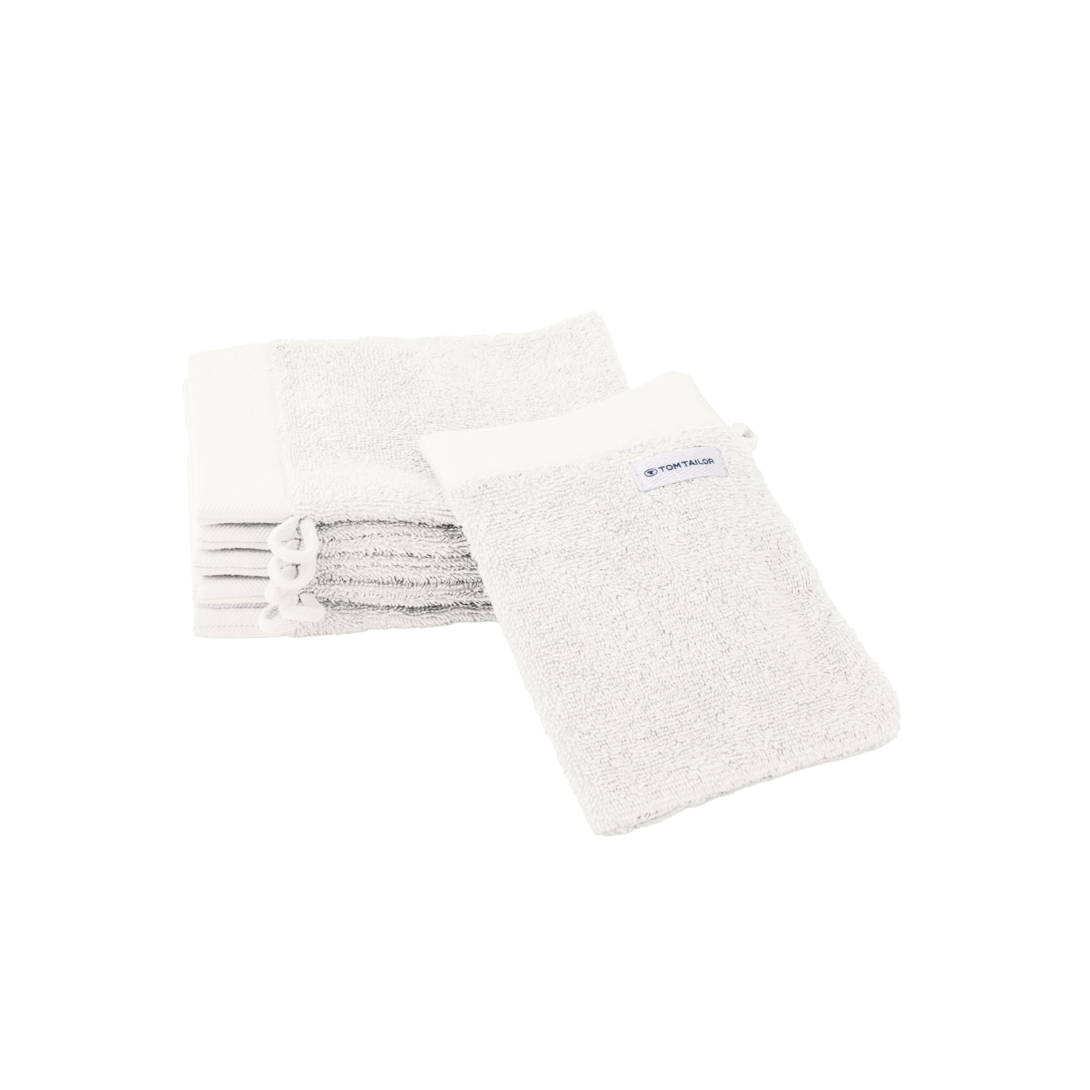 Herding Tom Tailor Wash Mitts Set of 6 16 x 21 cm 100% Cotton Terry Cloth with Hanger and Label with Logo, Colour Bath Towel White (Crisp White)