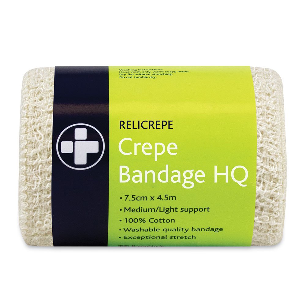 Reliance Medical 400 x 7.5 cm White HQ Grade Relicrepe Crepe Bandage - Pack of 10
