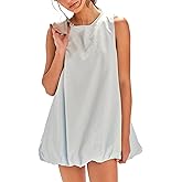 Meiyi station Women Summer Sleeveless Bubble Mini Dress Keyhole Tie Back Short Sun Dress Casual Sundresses with Pockets