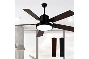 Obabala Ceiling Fan with Light, Indoor and Outdoor Fans Lights Remote, 52" Modern Reversible DC Motor-Matte Black,Patios/Farmhouse