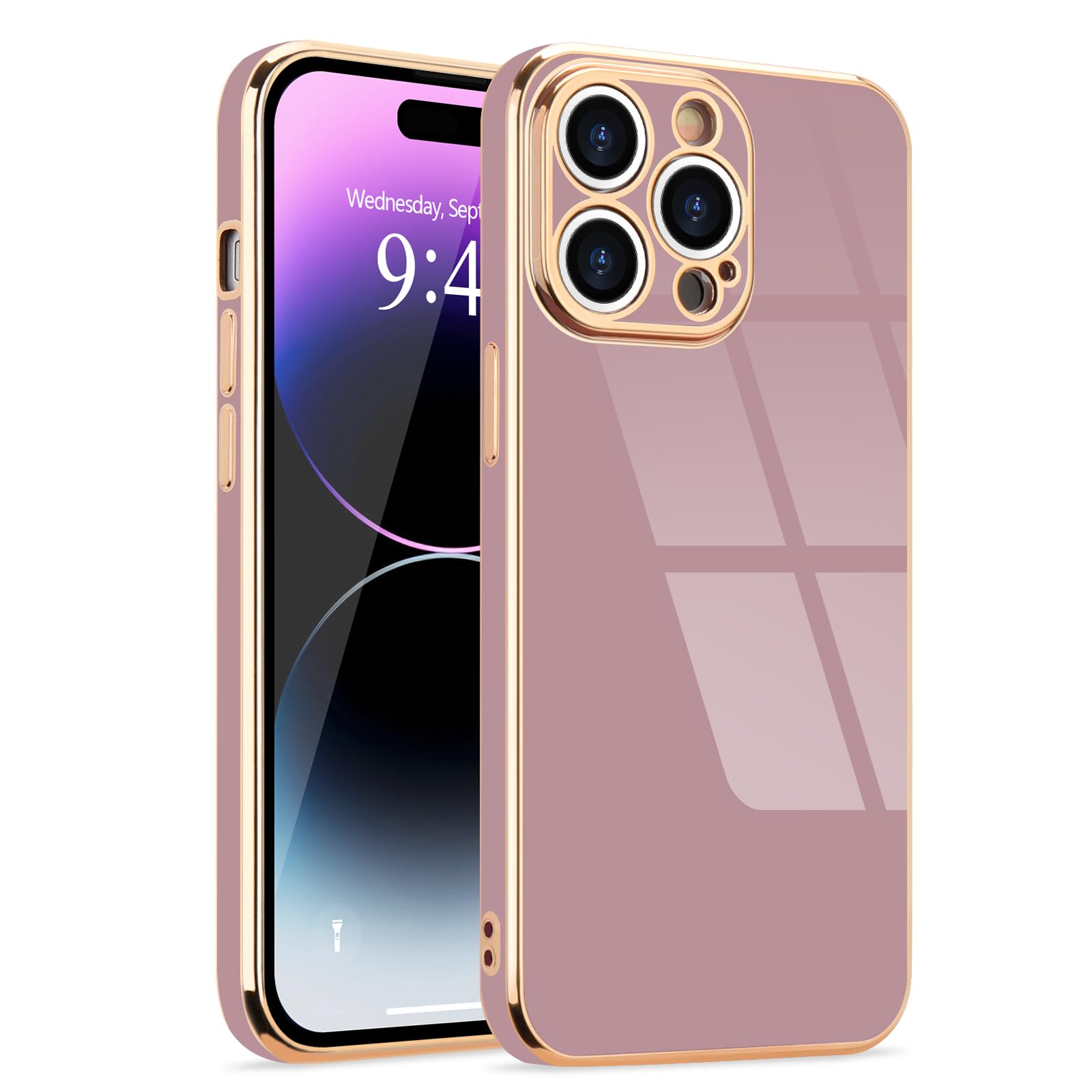 Lafunda for iPhone 14 Pro Max Case, Cute Slim Soft Silicone for Women Girls Luxury Pretty Plating Bumper Cover Lens Camera Protective TPU Shockproof Phone Case for iPhone 14 Pro Max 6.7 Inch, Purple