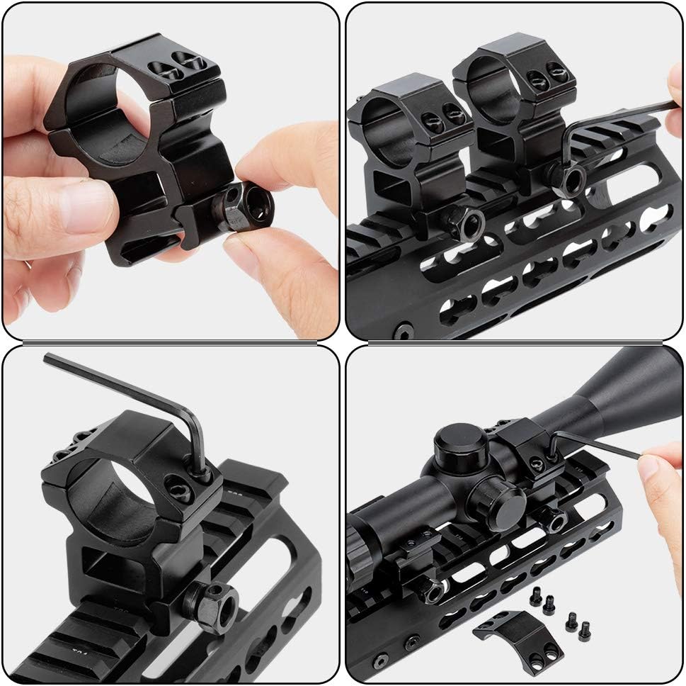 LONSEL 1'' Scope Rings, 2Pcs High Profile & 2Pcs Medium Profile 1 Inch Scope Mount Rings for Picatinny Rail - Pack of 4 : Sports & Outdoors