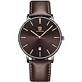 L LAVAREDO Watch for Men, Extremely Thin Mens Watches Minimalist Analog Men's Leather Wrist Watches with Time/Date, Birthday Gift for Men Boyfriend