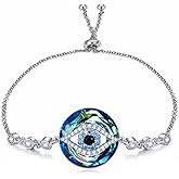 WINNICACA Evil Eye Bracelet Anklet for Women Sterling Silver Evil Eye Adjustable ojo Protection Crystal Bracelet Vintage Amulet Jewelry Christmas Anniversary Birthday Gifts for Her Sister Girlfriend