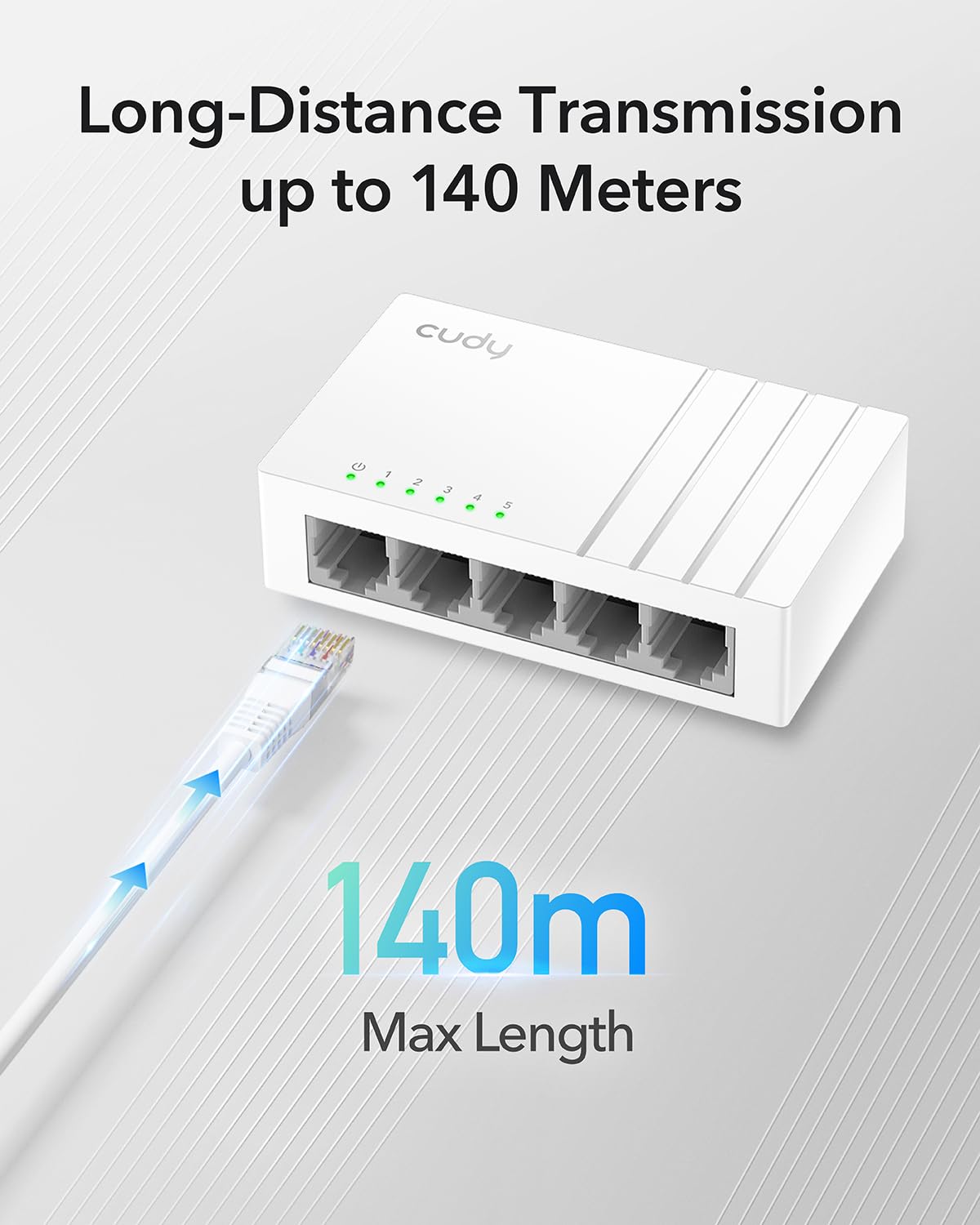 Cudy GS105U 5 Port Gigabit Ethernet Switch Mit USB-C Power Jack Desktop Ethernet Splitter Kunststoffgehäuse Ungeschirmter Schalter Plug & Play Fanless Unmanaged 4