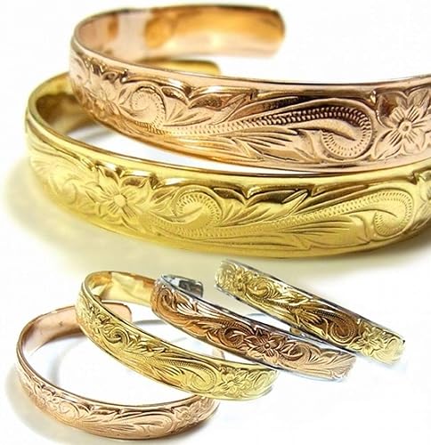 Amazon Co Jp ハワイアンジュエリー Hawaiianjewelry バングル ブレスレット ゴールド プルメリア スクロール ホヌ メンズ レディース ハワジュ B イエローゴールド シルバー ジュエリー