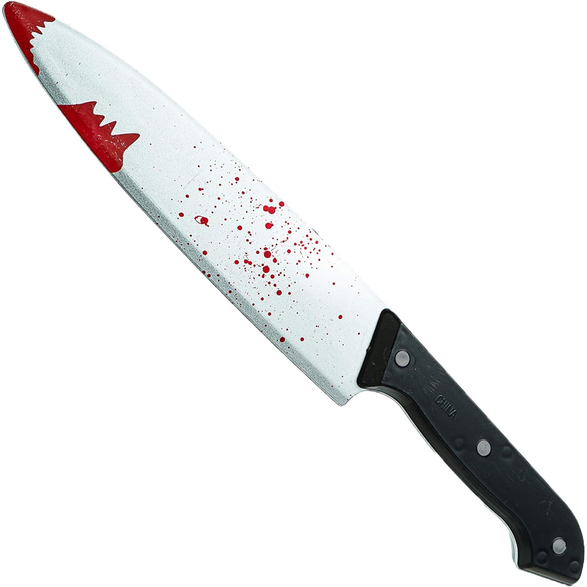 Fake Knife with Blood Detail - 30cm Halloween Bloody Knife Prop with Black Handle Halloween Fancy Dress Accessories for Serial Killer Costume - Slasher Fancy Dress Prop