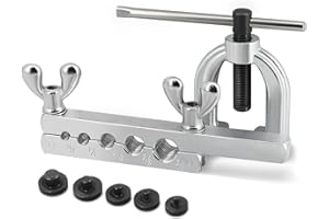 Flexzion SAE 45 Degree Double Flare Brake Line Flaring Tool Kit with (3/16, 1/4, 5/16, 3/8, 1/2") Adapters Dies Automotive Co