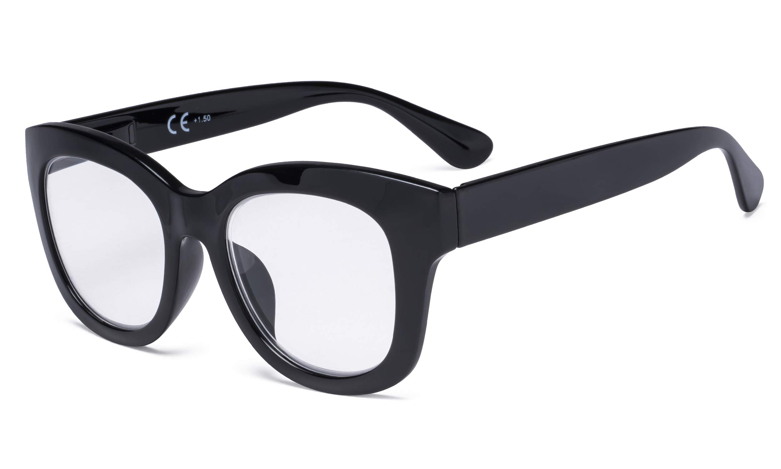 Eyekepper Oversized Reading Glasses - Retro Readers for Women Reading - Black Frame +1.00