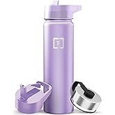IRON °FLASK Camping & Hiking Hydration Flask with Straw, Wide Mouth Insulated Stainless Steel Sports Water Bottle - 22 oz Lavender
