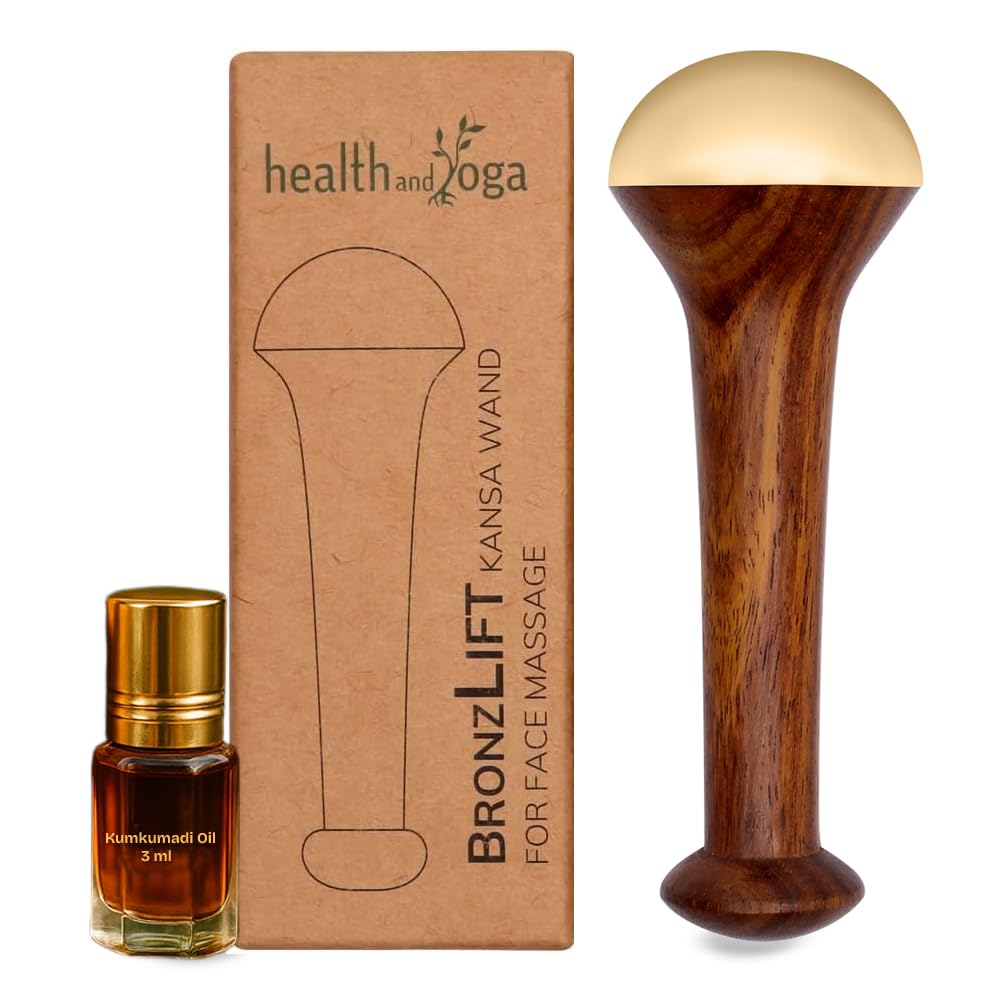 Photo 1 of HealthAndYoga™ BronzLift Kansa Face Massager and Kumkumadi Face Oil Trial Vial - Kansa Wand Ayurveda Benefits of Bronze - Skin Lustre (Single Dome)