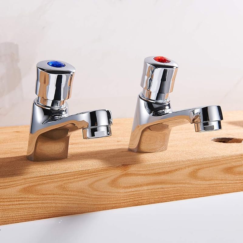 Jetcloud Pair Bathroom Sink Taps 1/2" Hot Cold Non-Concussive Self Closing