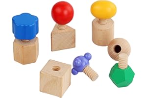 Montessori Toys, Wooden Nut and Bolts Stacking Toys, Educational Color and Shape Sorter for Boys Girls 3+ Gifts