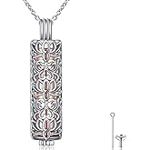 DAOCHONG Lotus Urn Necklaces for Ashes 925 Sterling Silver Cylinder Cremation Necklace Memorial Keepsake Jewelry with Funnel Filler for Women Men Loved One