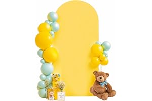 PARTISKY 7.2FT Wedding Arch Cover Yellow Gold Spandex Fitted Wedding Arch Stand Covers Round Top Chiara Backdrop Cover for Birthday Party Ceremony Banquet Decoration