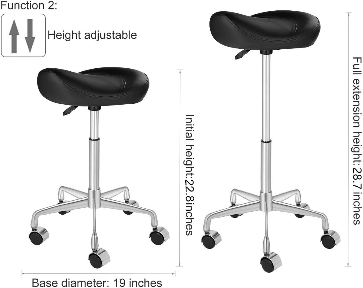 Kaleurrier Ergonomic Rolling Swivel Saddle Stool with Wheels,Hydaraulic Pneumatic Lifting Height Adjustable Lightweight Chair for Clinic Spa Beauty Hair Salon Massage Lab Kitchen Home Office (Black): Furniture & Decor