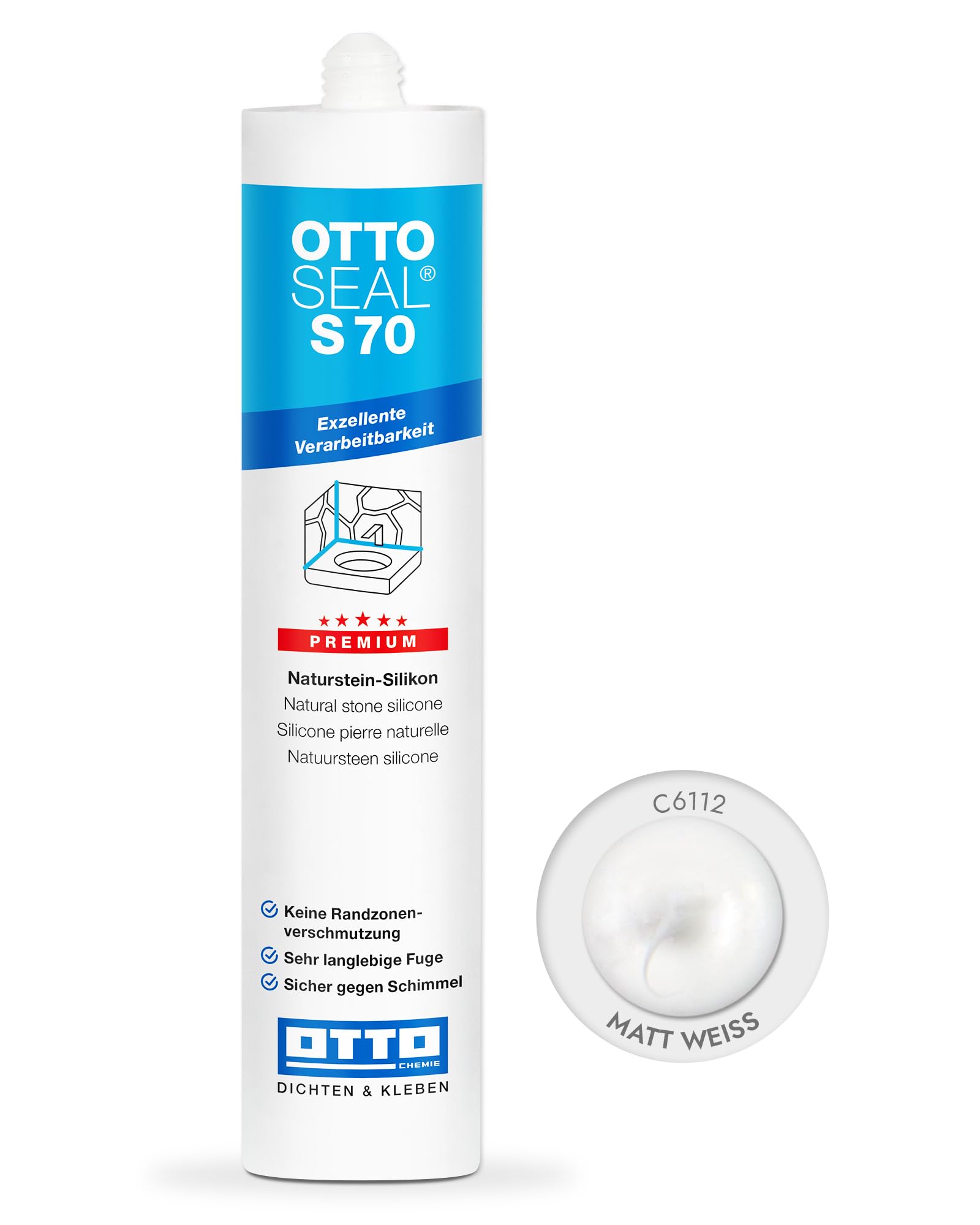OTTOSEAL S 70 Premium Natural Stone Silicone 310 ml Cartridge C6112 Matte White