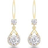 SAVEARTH DIAMONDS 2CT Moissanite Dangle Earrings, D Color Ideal Cut Lab Created Diamond 18K Gold Plated 925 Sterling Silver Mermaid Tear Drop Earrings for Women