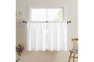 Home Queen Waffle Water Repellent Tier Curtains for Bathroom Window, Rod Pocket Kitchen Curtains, 2 Panels, 91x91 CM Each (36