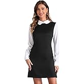 Allegra K Women's Peter Pan Dress 60s Color Block Mini Long Sleeve Dresses