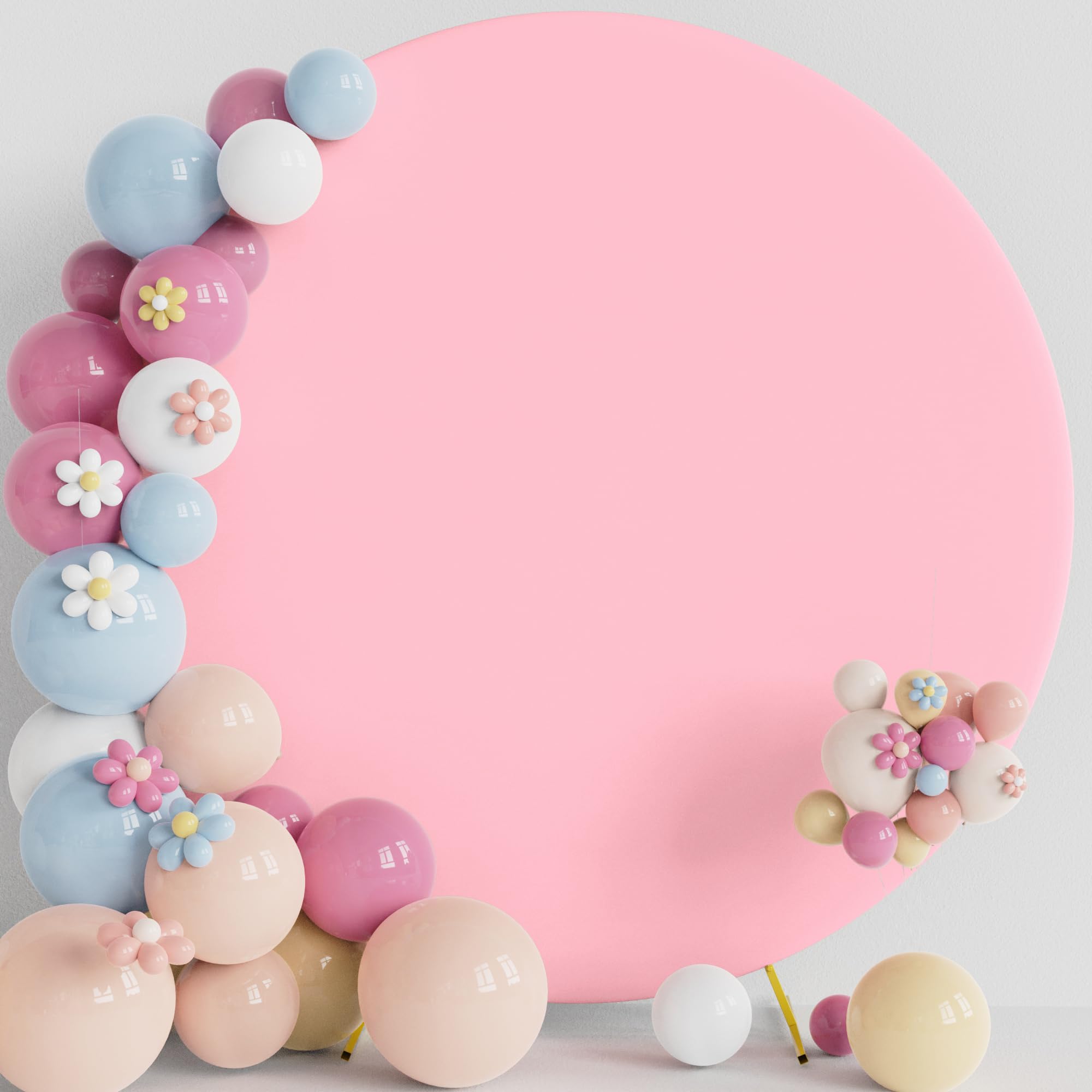 Photo 1 of Putros 7.2FT Round Backdrop Cover Pink Spandex Fitted Circle Balloon Arch Cover for Wedding Birthday Party Decoration