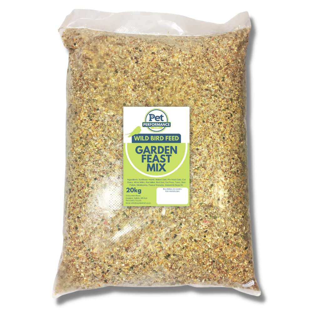 Copdock Mill Pet Performance Garden Feast Wild Bird Seed 20kg - All Year Round Bird Feed with Suet Pellets & Mealworms for Wild Birds - 100% Natural Bird Seeds for Small Garden Birds