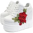 ACE SHOCK Women Fashion Platform Sneakers High Hidden Heel Wedge Walking Shoes Brides Wedding Shoes