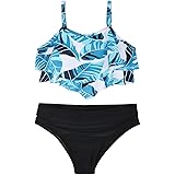 Firpearl Girl's Bikini Set Ruffled Two Piece Bathing Suits Flounce Kids Swimsuit Swimwear