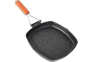 Camping Frying Pan 10 Inch Square Cast Iron Grill Pan with Foldable Handle for Outdoor Cooking, Hiking, Kitchen Use- Small