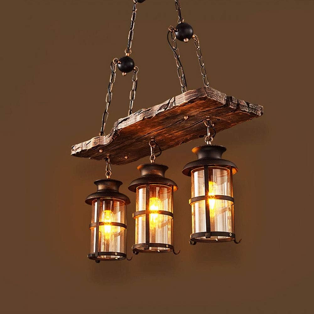 Unbekannt HSB Glas Laterne aus Holz Insel Kronleuchter Retro Rustikale