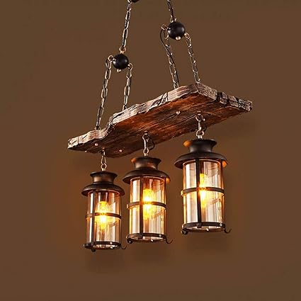 Unbekannt HSB Glas Laterne aus Holz Insel Kronleuchter Retro Rustikale