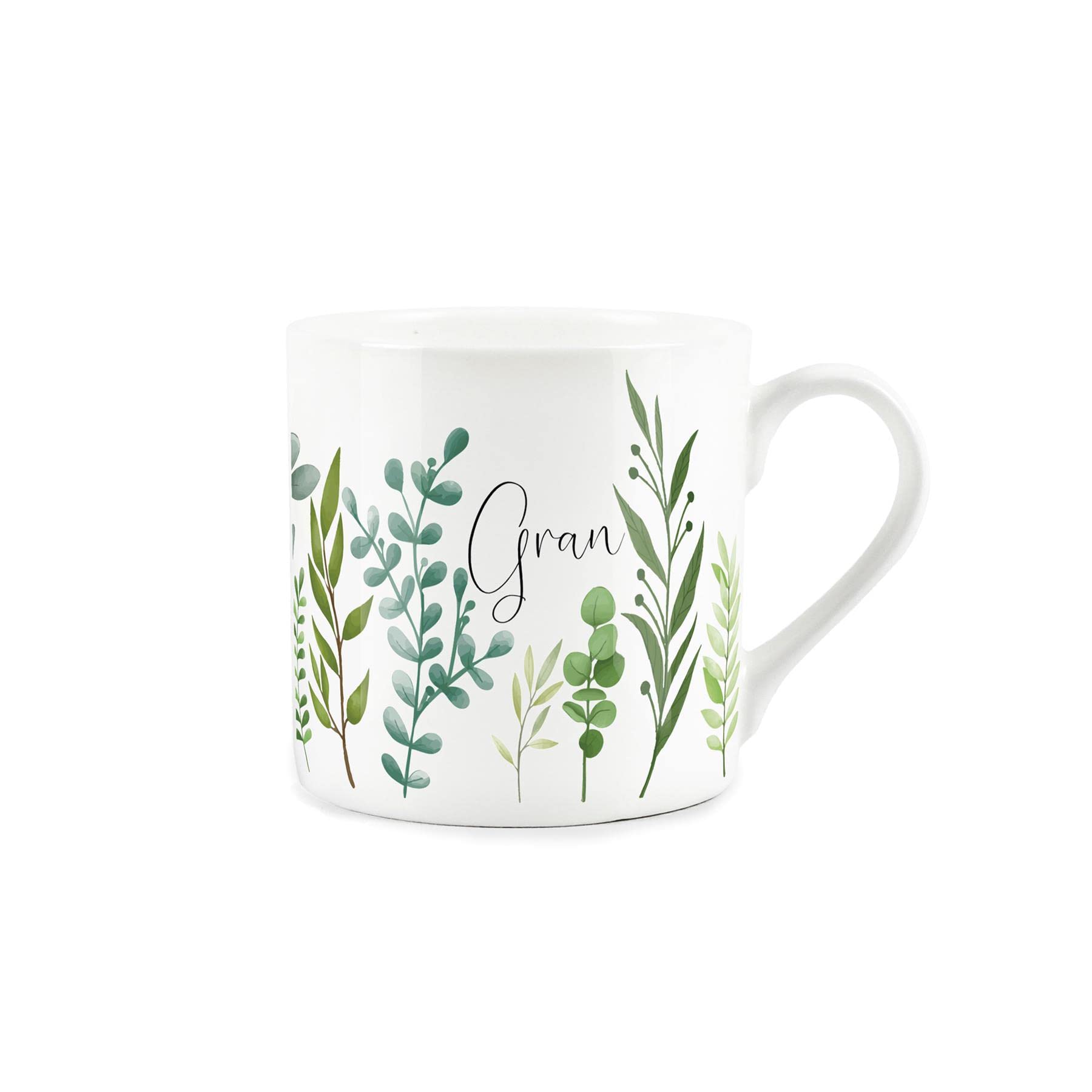 Purely Home Bone China Gran Mug - Green Leaf Foliage Gran Gift Coffee/Tea Mug - Present for Gran