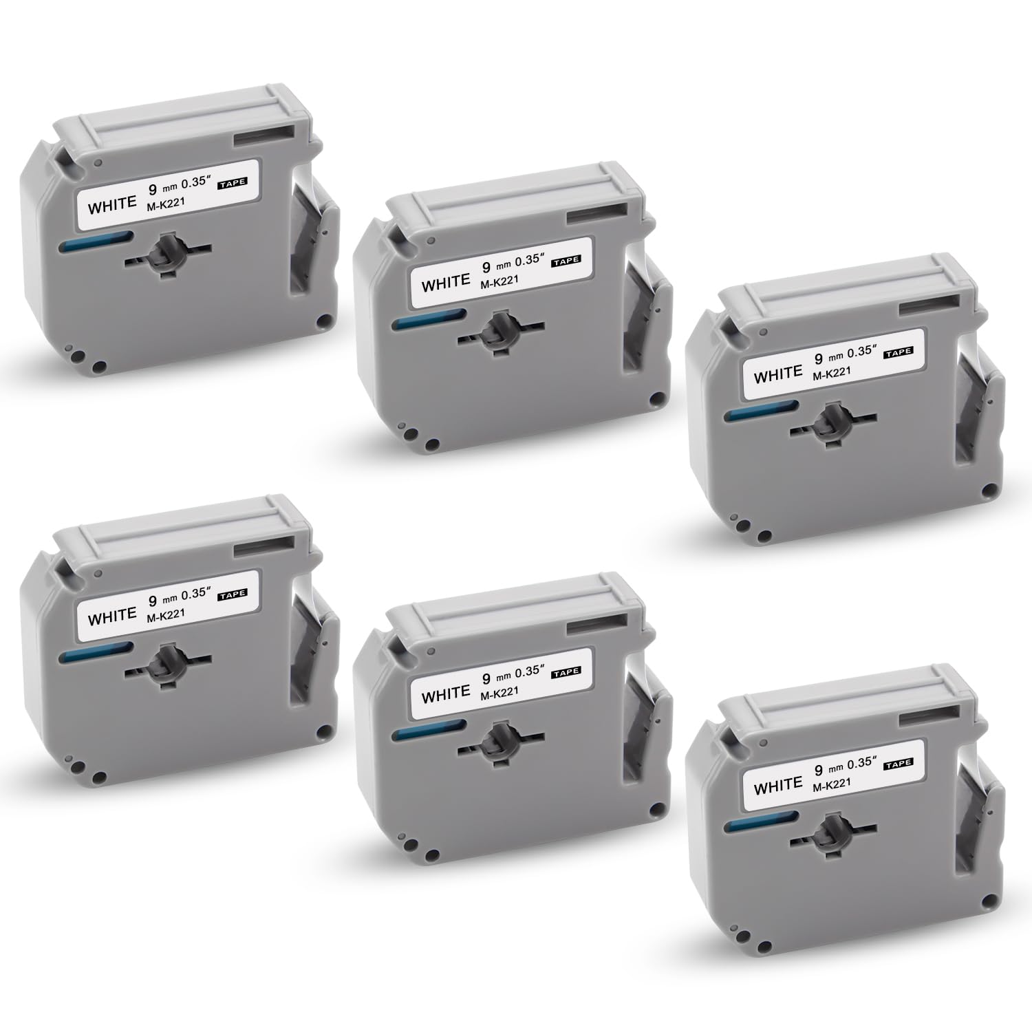 6X XemaX 9mm x 8m Label Tape Replacement for Brother P-Touch MK-221bz M-K221 MK221 Black on White M Tape Compatible for Brother PT-65 PT-90 PT-M95 PT-80 PT-100 PT-110 PT-70 PT-85 PT-60