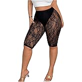 RoseSeek Women's Plus Size Floral Lace High Waisted Shorts Sheer Mesh Casual Leggings