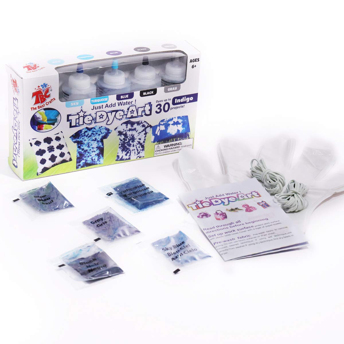 TBC The Best Crafts 59 Pieces Tie-Dye Kit for Kids. 5 Colours Indigo set, With Bonus Tie Dye Powder Refiils Packs