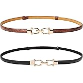 JASGOOD Leather Skinny Women Belt Ladies Thin Waist Belts Plus Size Adjustable for Jeans Pants Dresses with Metal Buckle