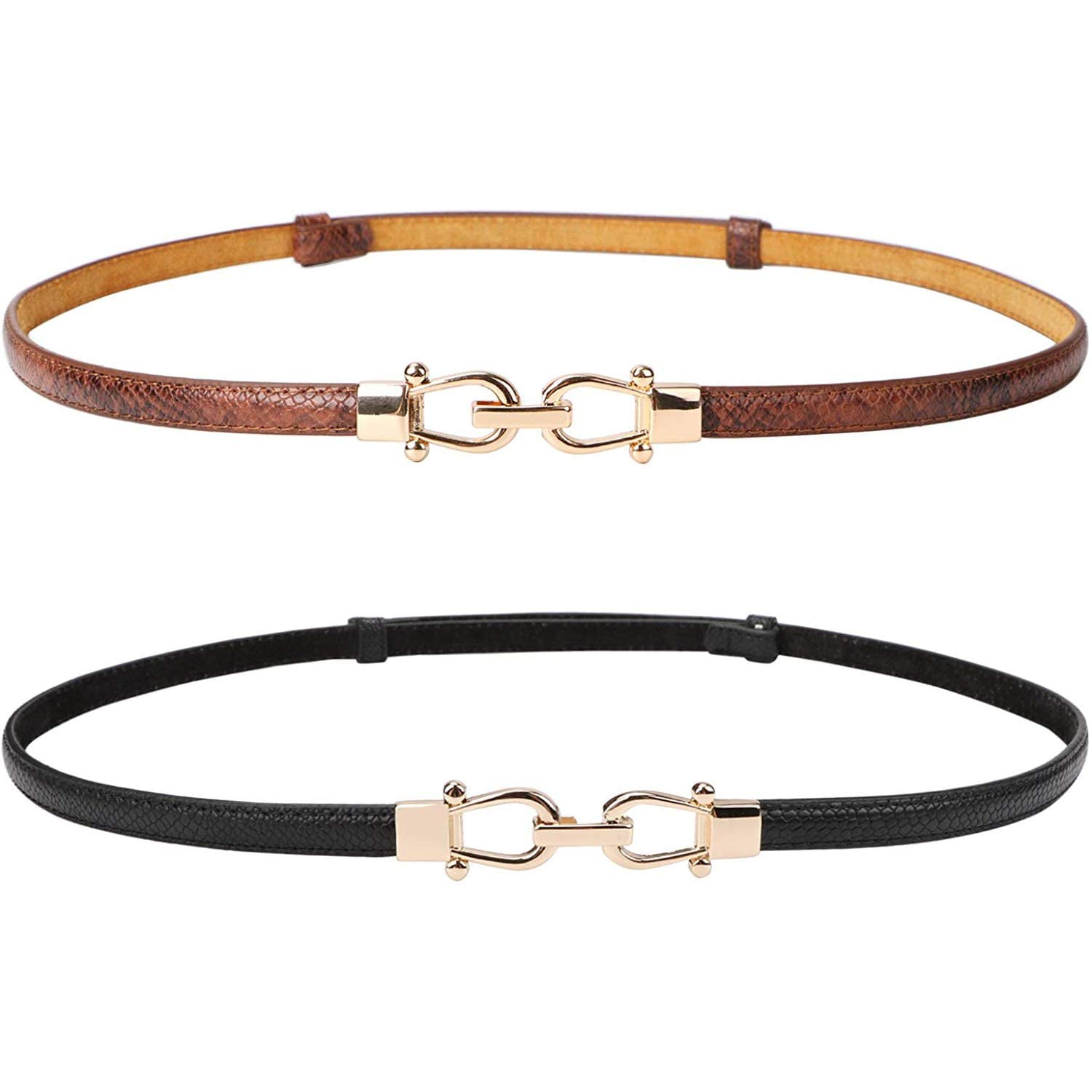 Photo 1 of JASGOOD Leather Skinny Women Belt Ladies Thin Waist Belts Adjustable for Jeans Pants Dresses with Metal Buckle