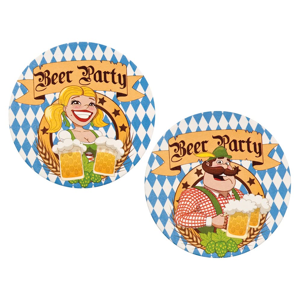 Boland 54212 Beer Mats Beer Party, Pack of 10, Cardboard, Diameter 10 cm, Coasters, Table Decoration, Folk Festival, Beer Festival, Church Consecration, Bavaria, Birthday, Theme Party, Carnival