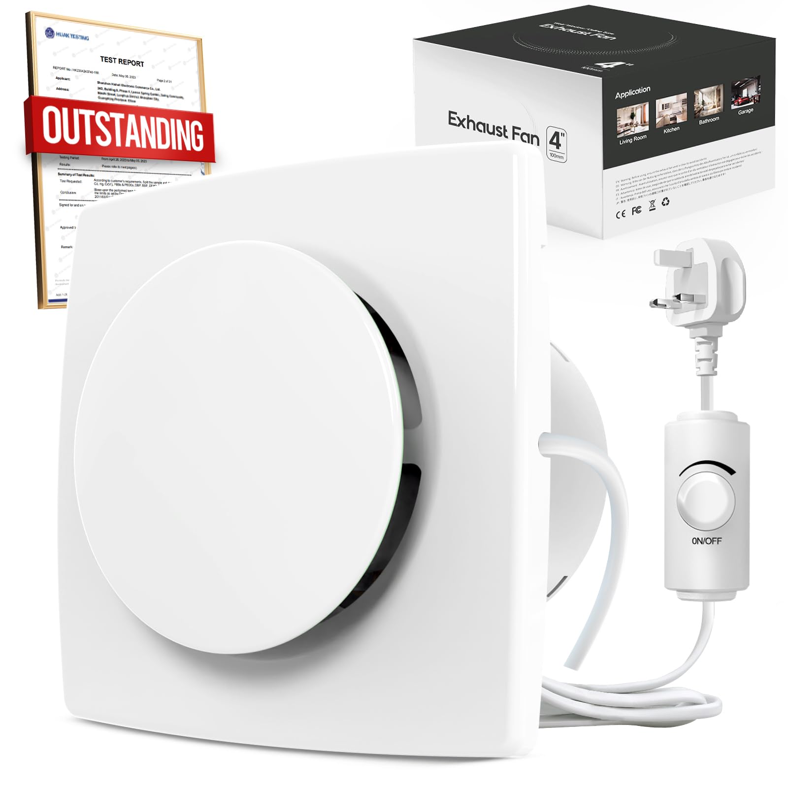 SBONNI 100mm / 4 Inch Bathroom Extractor Fan with Stepless Speed Control - Powerful Silent Ventilation Fan, Easy to Install Bathroom Fan, Suitable for Ceiling Window Wall, Shower Toilet Attic